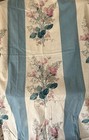 Antique 19th Century French Floral Roses Stripe Cotton Fabric  1  Rose Pink Blue