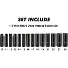 1 2  Drive Deep Impact Socket Set Cr-v 6-point Metric10 Mm - 24 Mm 14pcs