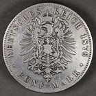 1876 D Bavaria Germany Silver 5 Mark