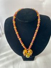 19    Vtg Bakelite Cherry Amber  Apple   Green Beaded   Pendant Necklace 33 Grams 