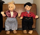 Pair Of Antique Dutch Holland Dolls Boy Girl Wooden Shoes Walkers Folk Art