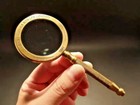 Desktop Desk Handle Top Lens Magnifying Brass Vintage Antique Magnifier Glass