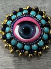 Pin Brooch Sara Molano Artist Art Blue Doll Eye Wynwood Felt Pink Stone Beaded
