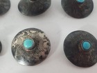 Vtg Sterling Silver   Turquoise Old Pawn Navajo Handmade Concho Buttons Lot Of 6