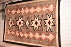 Antique Large Navajo Rug Native American Indian Pictorial Stars Feathers 64x48 