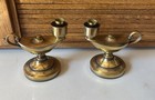 Vintage Antique Brass Genie Style Candle Holder With Carrying Handle Set Of 2