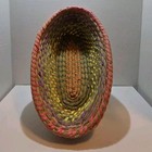 Vtg Colorful Hand Woven Coiled Pine Needle Oval Basket Multicolor 12 5 Length