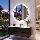 32  Round Led Bathroom Mirror With Lights Bluetooth Wall Vanity Mirror Anti-fog