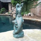 28 Inch Giant Mermaid Statue Bronze Patina Coastal Rock Beach Garden Decor Figur