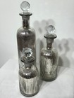 Set Of 3 Silver Glass Art Deco Decorative Bottles With Crystal Stoppers
