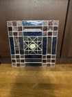 Stained Glass Window Panel Sun Catcher 10    Sq Red Blue Clear Pressed Flower