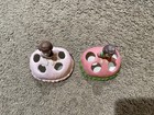 Vintage Hand Painted Ceramic Girl Lipstick Holder Pink Dress Vanity Set Of 2