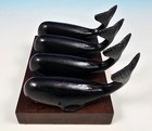 Vintage 1940s Metal Sperm Whale Shape Nautical Map Chart Weights Paperweight Set