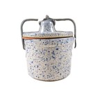 Vtg Blue Spongeware Splatter Butter Crock Locking Lid Wire Pottery Speckled