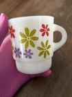 Vintage Fire King Anchor Hocking Floral Print Milk Glass Coffee Cup Mug Set Of 3