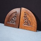 Pair Of Gothic Carved French Architectural Panels trim In Solid Oak Wood Salvage
