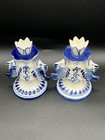 Set Of Two Vintage Russian Gzhel Hand Made Fish Porcelain Candle Holder