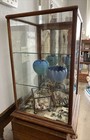 Antique Oak Trimmed Country Store Display Showcase