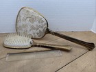 Vintage 3 Pc Mirror Brush Comb Set Vanity Set Gold Tone Floral Design 1950s