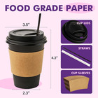12 Oz 50 Pack Black Disposable Paper Coffee Cups With Lids  Sleeves And Straws 