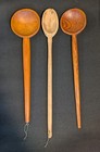 Antique Vintage Wooden Primitive Long Handle Spoons Folk Art Decor Lot Of 3 Read