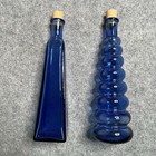 2 Vintage Glass Decorative Bottles Vases With Cork Cobalt Blue 10 5    Tall