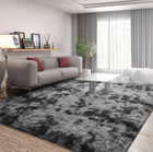 Large Area Rugs For Living Room  4x6 Feet Tie-dyed Dark Grey Shaggy Rug Fluffly