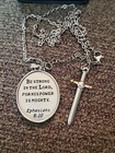 24  Archangel St  Michael   Sword Pendant Necklace - Ephesians 6 10 Inscribed