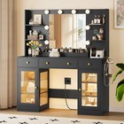 Large Makeup Vanity Table With Power Outlet   Rgb Glass Cabinet For Bedroom
