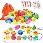 Montessori Educational Wooden Lacing Beads Toys For Toddler 3 4 5 Year Old  Farm