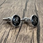 Black Round Name Initial Alphabet Letter Cufflinks Men Birthday Father   s Day Gif
