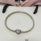 Pandora Moments Sparkling Heart Claps  Snake Chain Charm Bracelet Size 7 5 In 19
