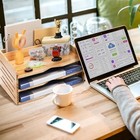  Wooden Desktop File Organizer  3-tier Letter Tray Document Holder  Paper 