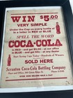 Rare 1930 s Coca Cola Bottle Cap Spelling Contest Cardboard Ad In Scranton Pa