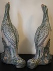 Vtg Pair Of Chinese Famille Rose Porcelain Phoenix Bird Figurines Floral W base