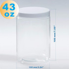 43oz  1280 Ml  Clear Plastic Jars With Smooth White Lids And Labels  6 Pack   Wi