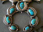 Large Native American Navajo Turquoise Sterling Silver Squash Blossom Necklace