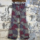 Vintage 70s Style Patchwork Bell Bottom Pants Burgundy Grey Flare High Waist 26