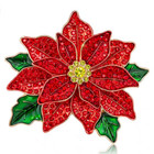 Christmas Poinsettia Brooch Red Green Rhinestone Holiday Flower Pin Jewelry Gift