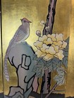 Vintage Japanese 4 Panel Wall Art Gold Birds Flowers Hand Painted Chinoiserie