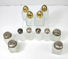 6 Pairs Vintage Embossed Clear Glass Salt   Pepper Shakers Mini Guest Metal Lids