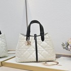 Soft Ivory Quilted Tote Adjustable Drawstring With Separate Black Clutch Set