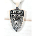 Archangel Saint St Michael Protect Us Medal Cross Shield Amulet Pendant Necklace