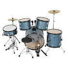 5 Piece Adult Drum Set Black With Bass Snare Tom Floor Tom Ride Hi-hat Stool