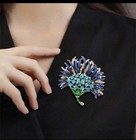 Very Large Blue Crystal Rhinestone Flower Brooches Pin Holyday Gift