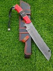 Handmade Carbon Steel Machete Red Turquoise Wenge Wood Handle   Leather Sheath