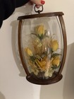 Vintage Glass Display Terrarium Cloche Yellow Rose Floral Butterfly Decor 70s