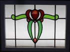 Pretty Floral Midsize English Leaded Stained Glass Window 27  X 19 