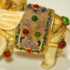 Antique Chinese Carved Elephant Gold Tone Cloisonne Sculpture W  Gem Stone