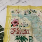 Vintage 50s Florida Souvenir Scarf Yellow Blue Map Print Square Flamingo Marlin